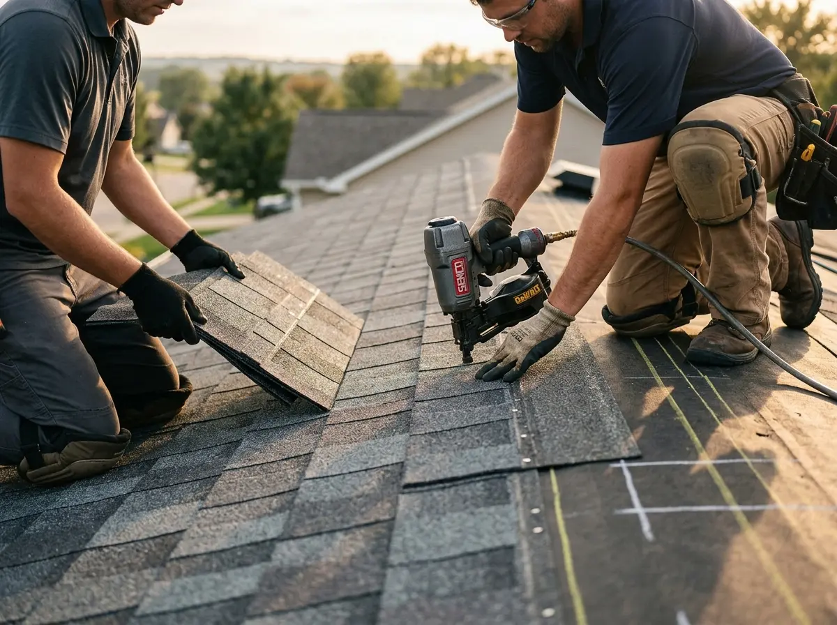 Professional roofer working on a residential roof in McKinney